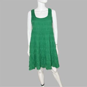 Max Studio London Green Texture Tiered Stretch‎ Cotton Mini Dress